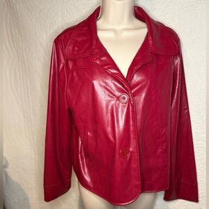 Red Button Up Faux Leather Jacket